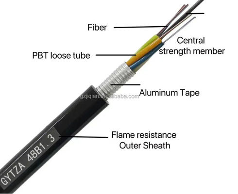 48 lõi GYTZA / GYTZS Cáp chống cháy ngoài trời bọc thép ống lỏng lỏng LSZH Jacket Cáp quang sợi