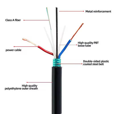 48 60 72 96core Cáp quang sợi bọc thép với2 * 1.5mm-Power dây GDTA GDTS quang điện Cáp quang sợi lai