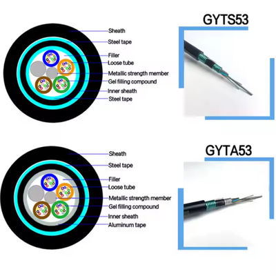 Dây dẫn ngoài trời GYTS53 24 36 48 96 lõi cáp quang sợi bọc thép