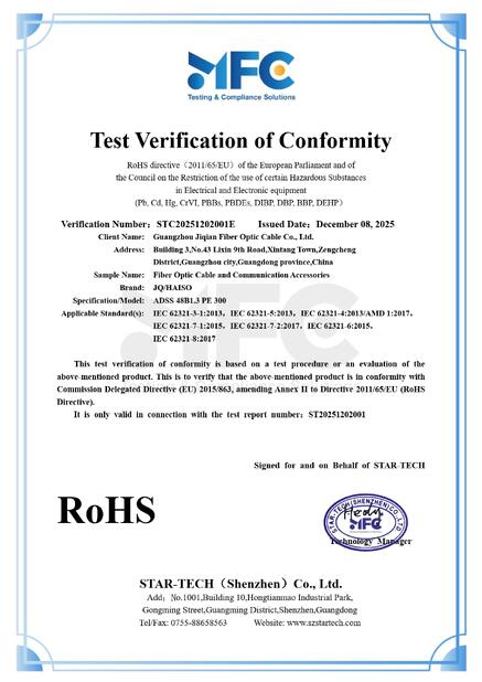 TRUNG QUỐC Guangzhou Jiqian Fiber Optic Cable Co., Ltd. Chứng chỉ